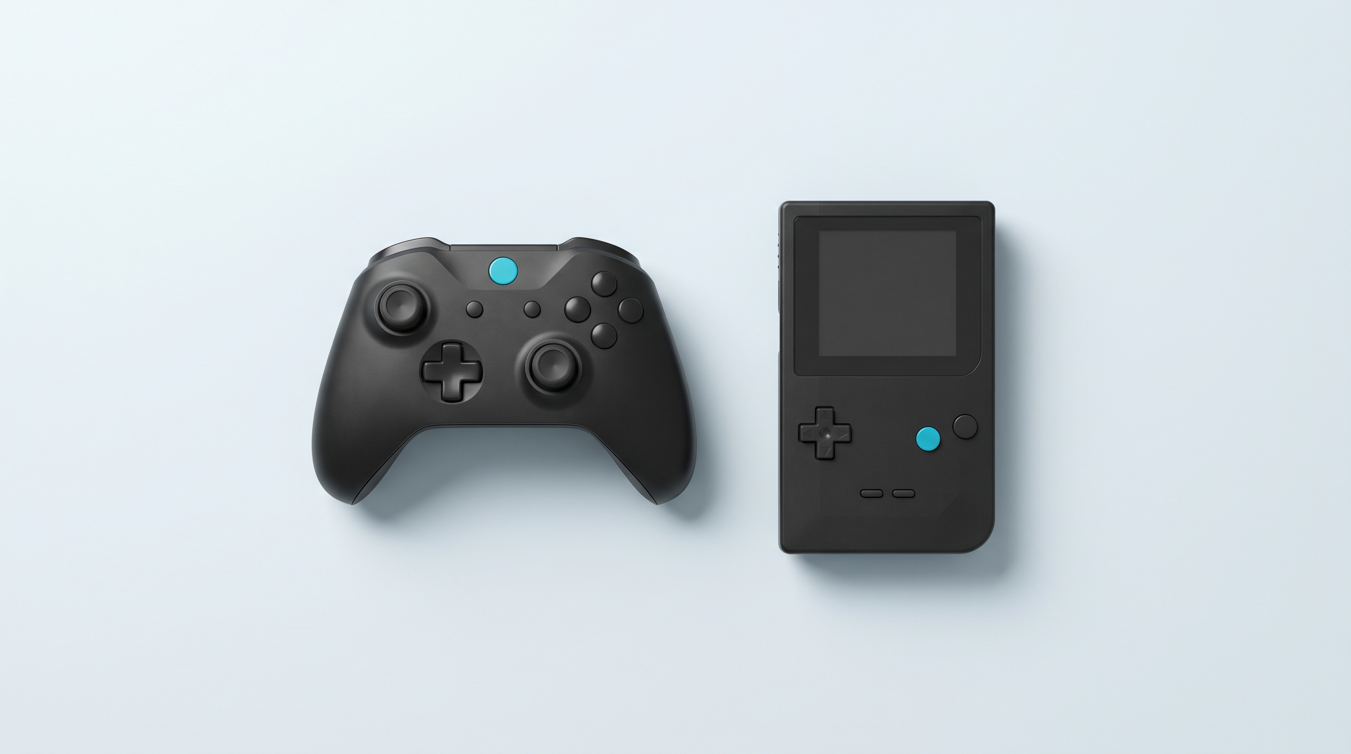 Manette de jeu sans fil noire posée près d'une console portable rétro