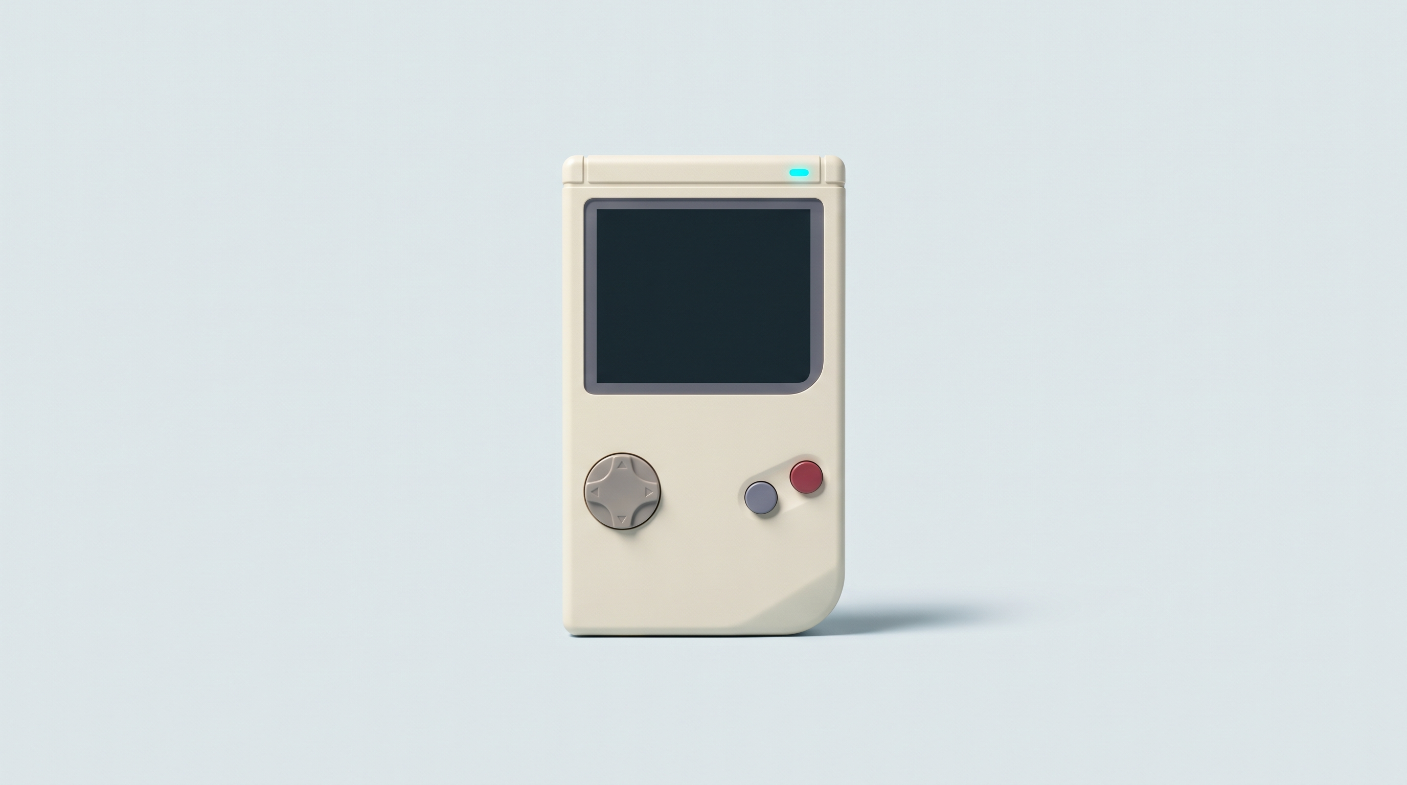 Console portable rétro dressée, croix directionnelle et boutons en pleine lumière au premier plan