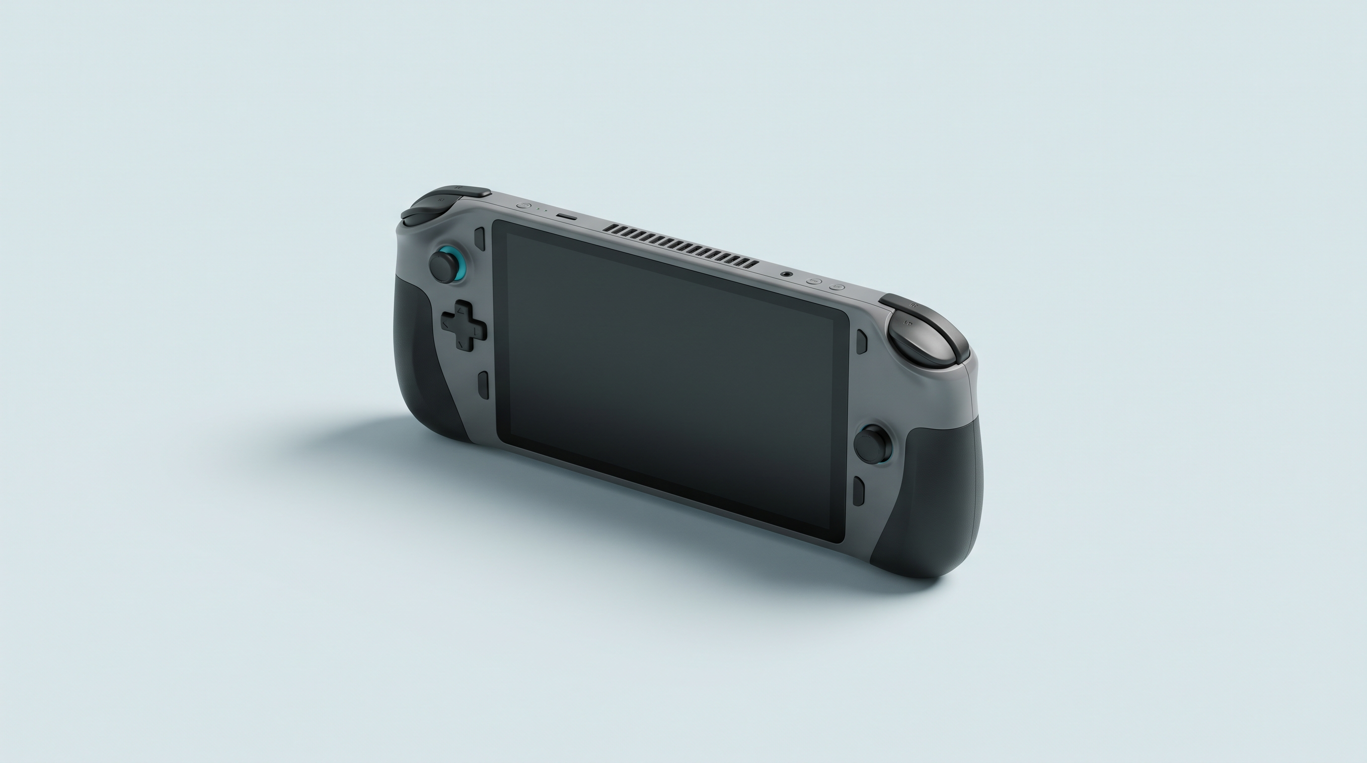 Console portable haut de gamme à grandes poignées et grilles de ventilation, vue de trois quarts