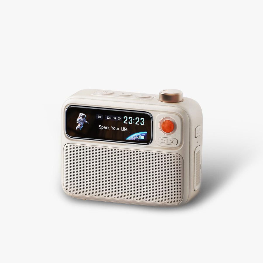 Enceinte de chevet Divoom FlowToo blanche, écran allumé