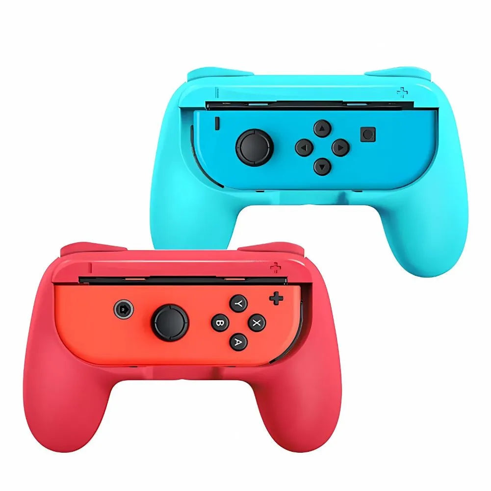 Adaptateur manette Nintendo Switch rouge et bleu pour une expérience de jeu améliorée et ergonomique.