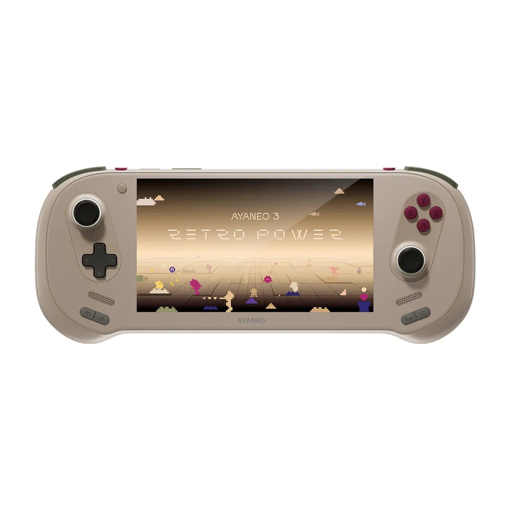 Manette de jeu AYANEO 3 AMD Ryzen™ AI avec écran OLED et jeu rétro, design élégant.