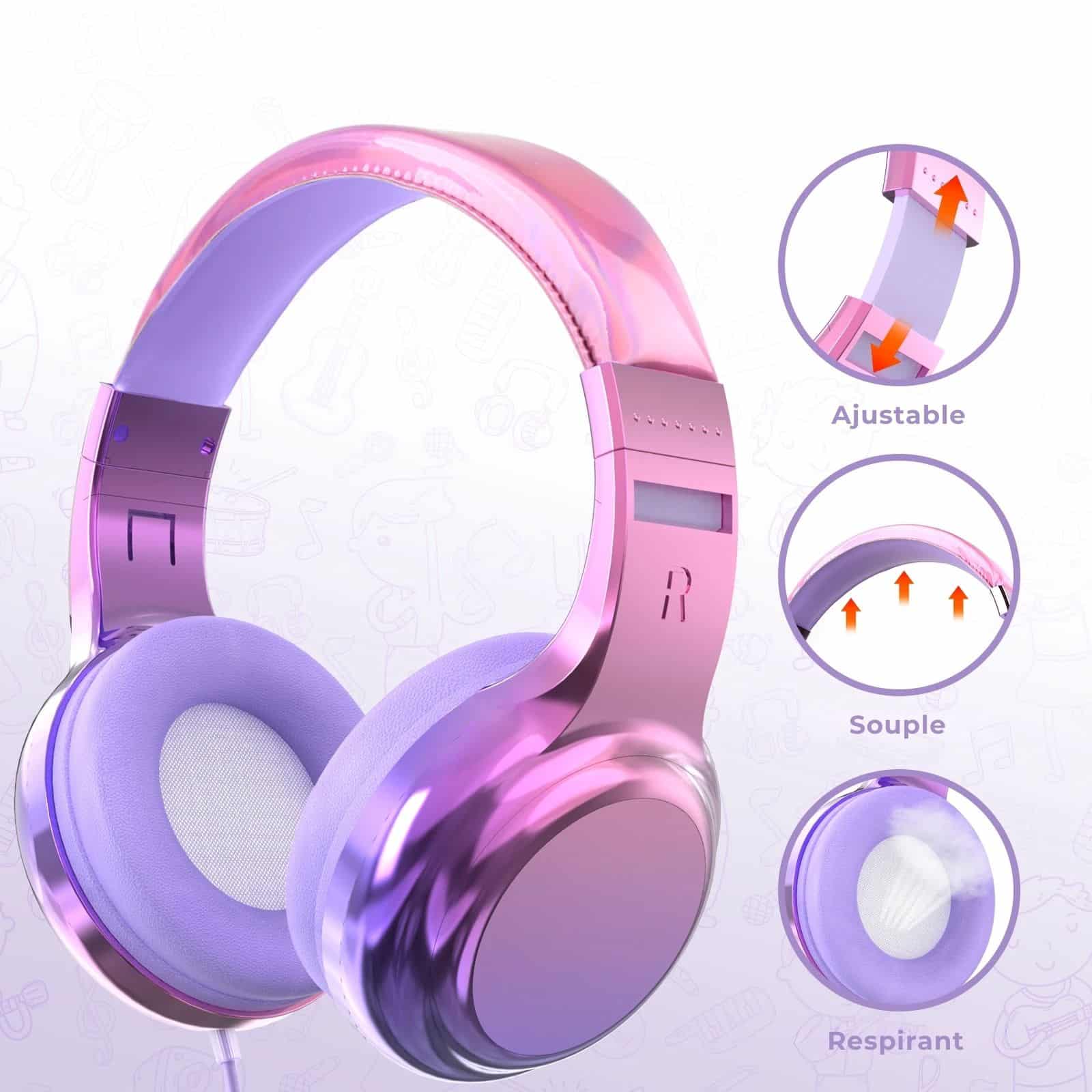 Descriptif du casque audio : ajustable, souple et respirant