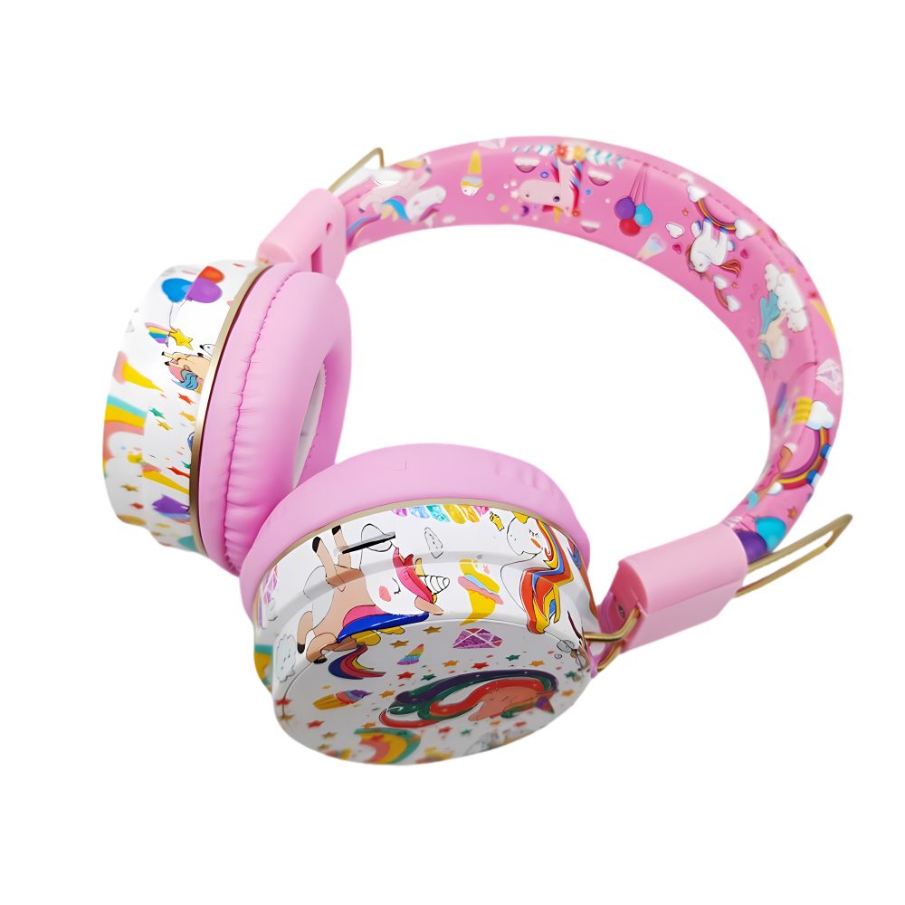 Casque audio enfant licorne rose sans-fil autonomie de plusieurs heures avec limiteur de volume