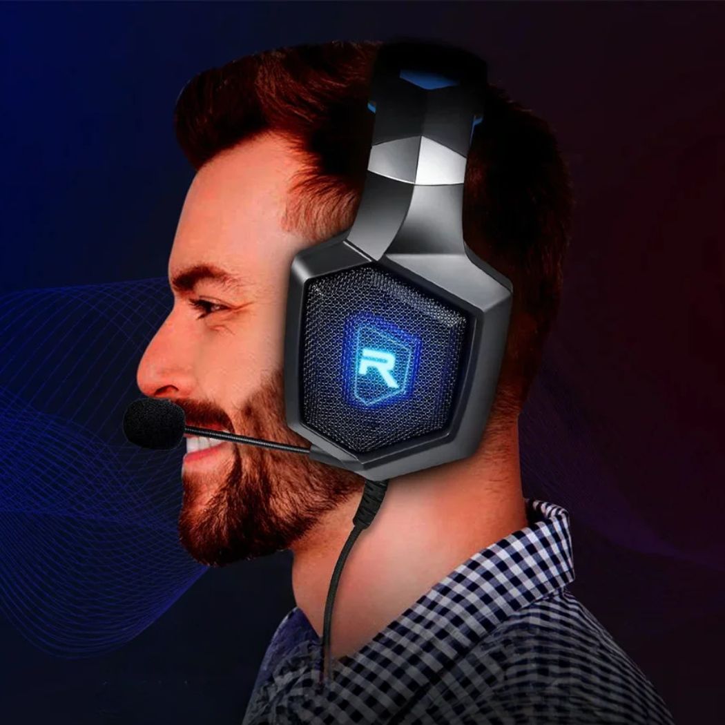 Casque gamer filaire bleu avec microphone