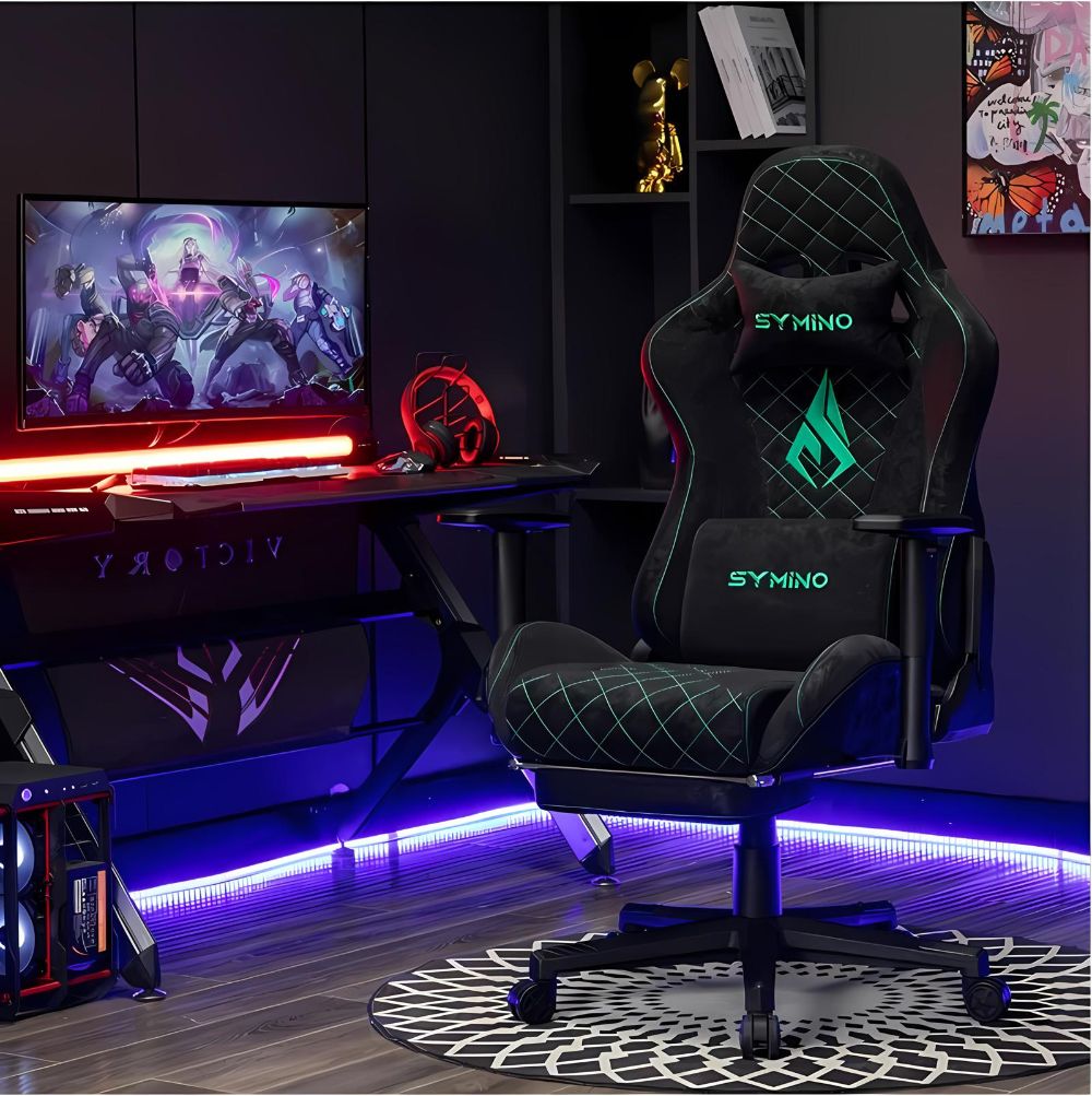Chaise gamer symino offrant un confort exceptionnel grâce à son rembourrage en mousse mémoire 100% et son soutien lombaire et cervical.