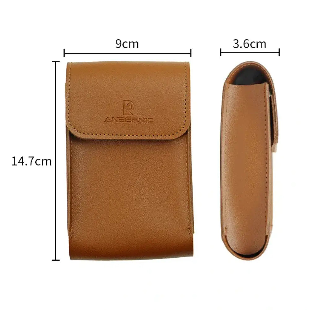 Housse Anbernic RG34XX – Élégance et transport sécurisé en simili cuir marron, dimensions 9x14.7 cm.