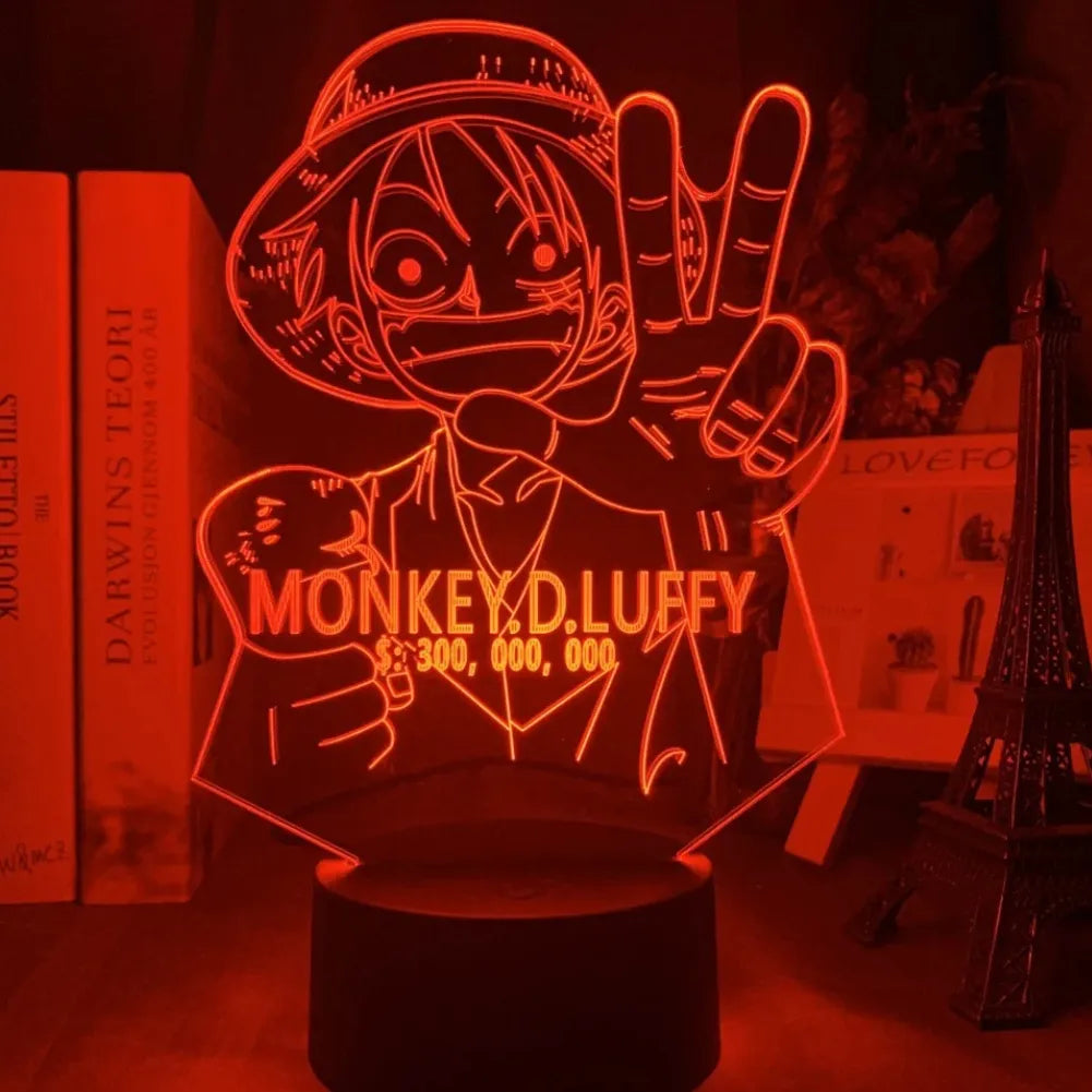 Lampe 3D Monkey D. Luffy avec éclairage rouge