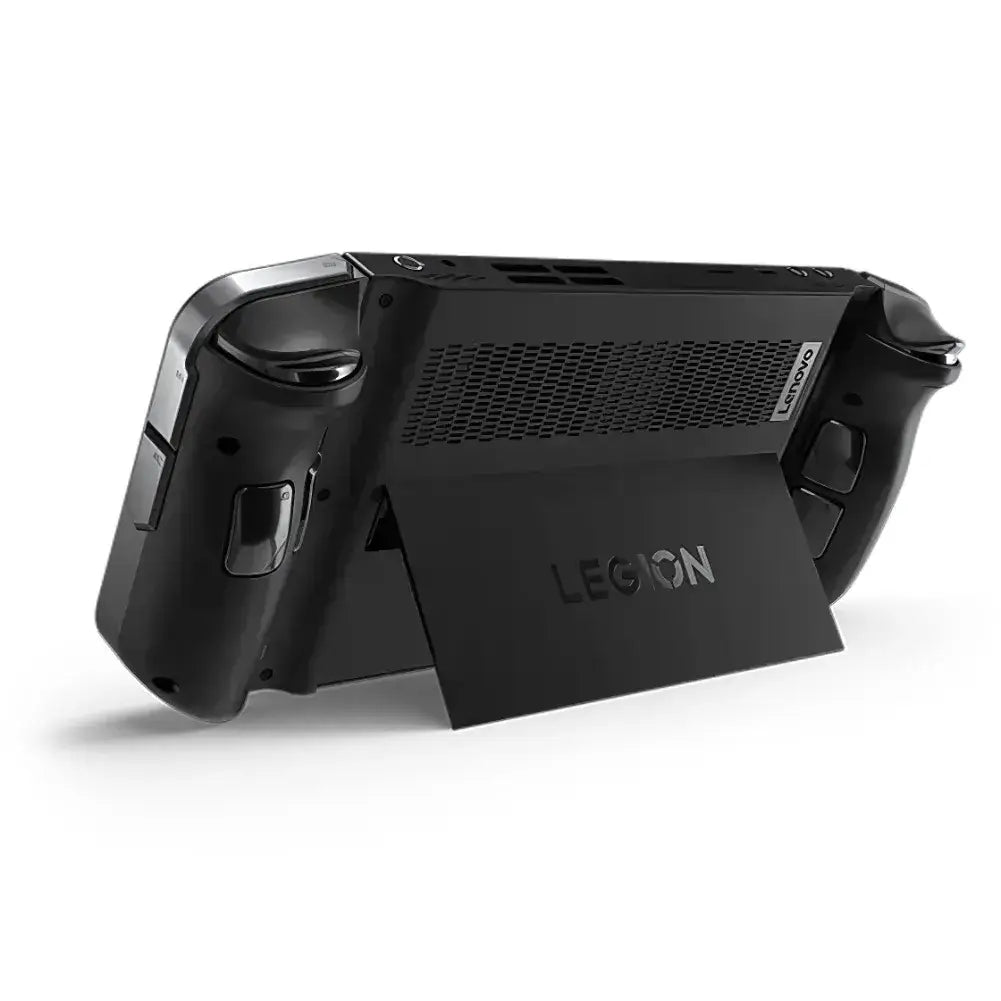 Vue de dos de la Legion Go avec revêtement noir ombré et lumière ambiante
