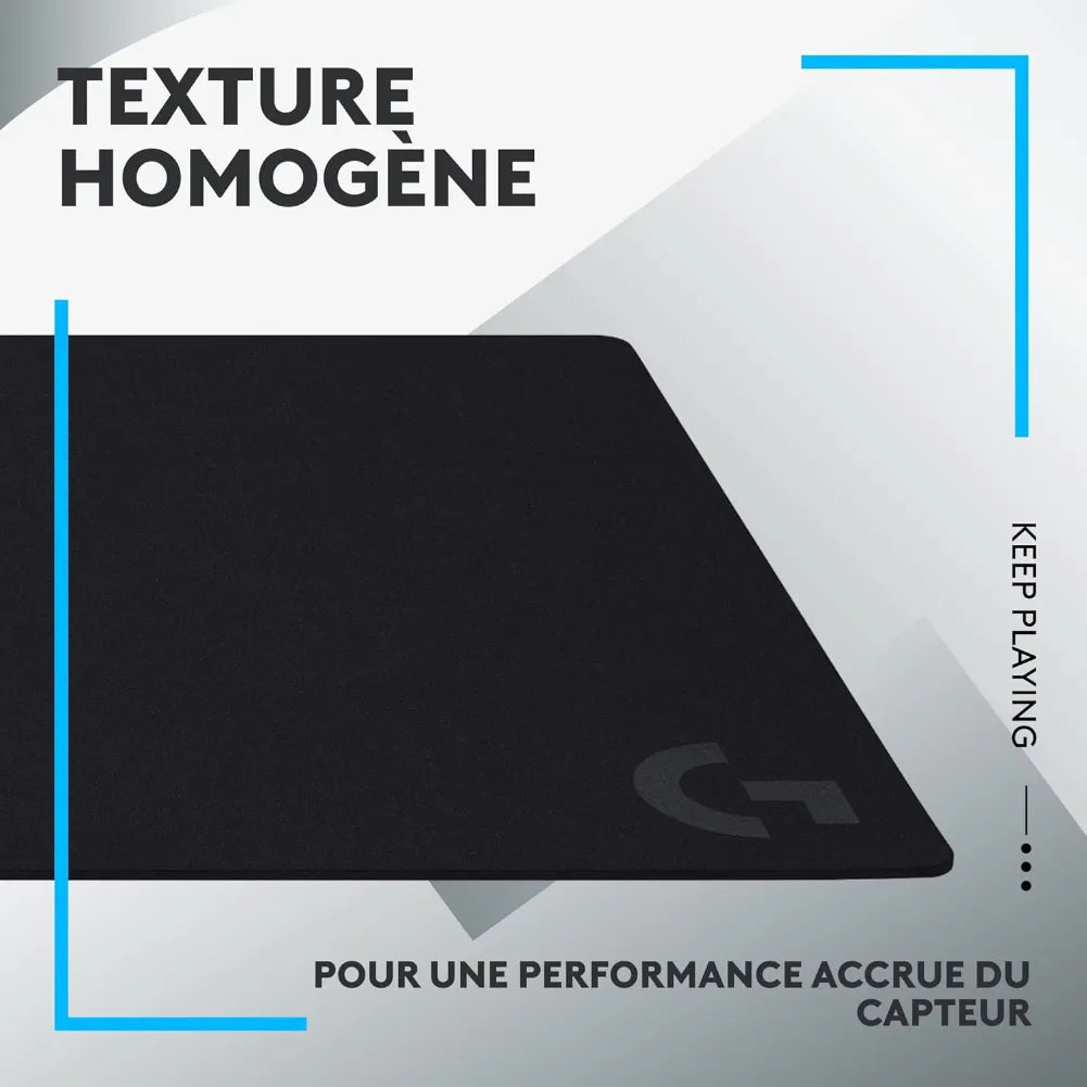 Tapis de souris Logitech G G840 montrant une texture homogène pour un contrôle optimal en gaming.