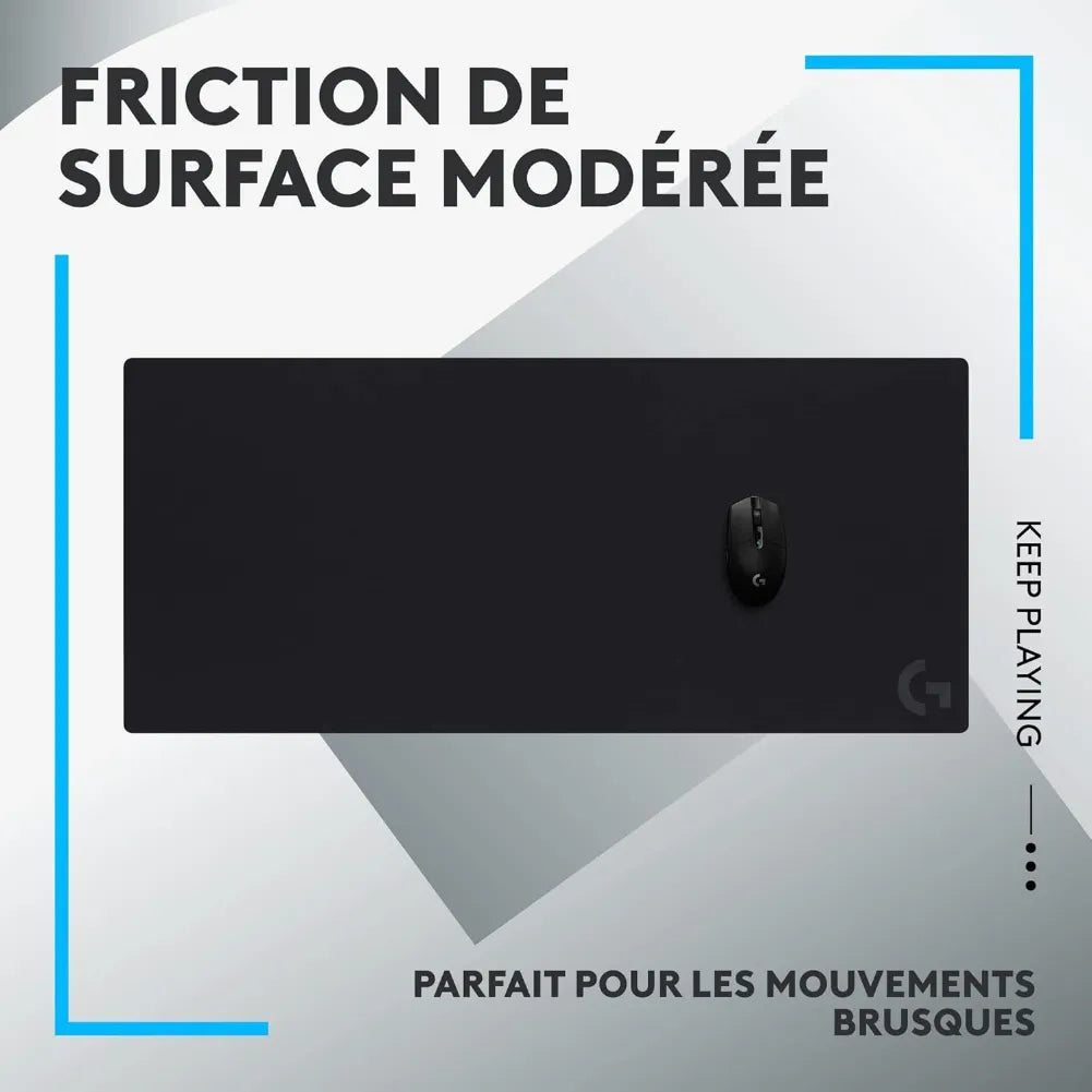 Tapis gaming Logitech G G840 avec friction de surface modérée, idéal pour des mouvements brusques et précis.