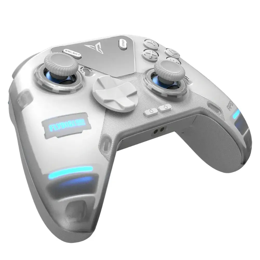 Flydigi Apex 4 wireless gaming controller with adjustable joystick and interactive LCD display