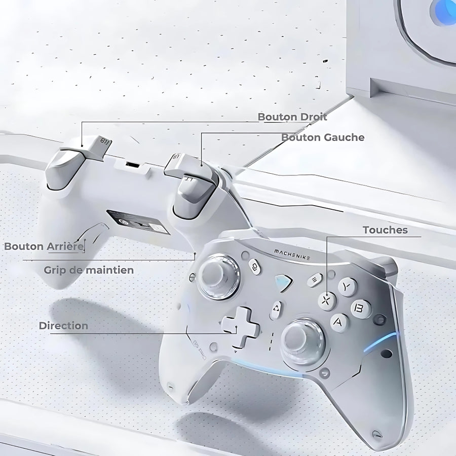 Manette Machenike G5 Pro blanche, gros plan sur la zone tactile centrale