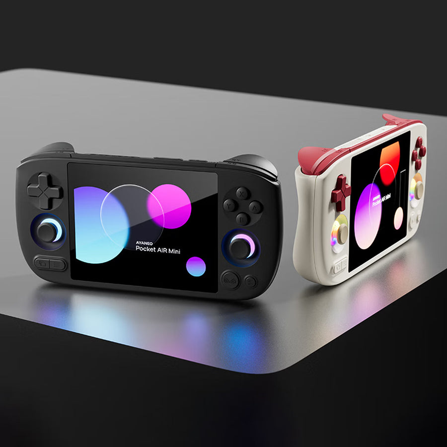 Pocket AIR Mini Noir et Blanc de trois quarts, anneaux lumineux des sticks allumés