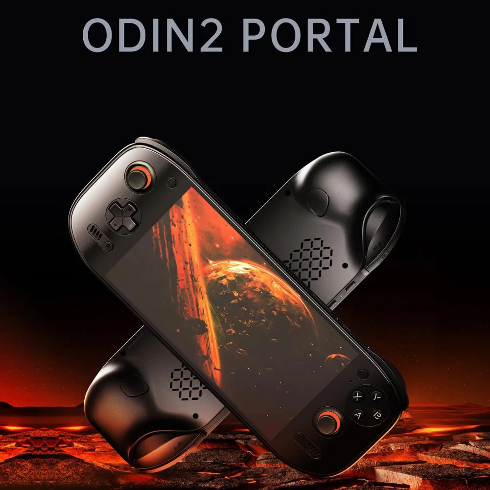 AYN Odin 2 Portal — Console portable AMOLED 7'' 1080p vue de face avec écran et contrôles ergonomiques.