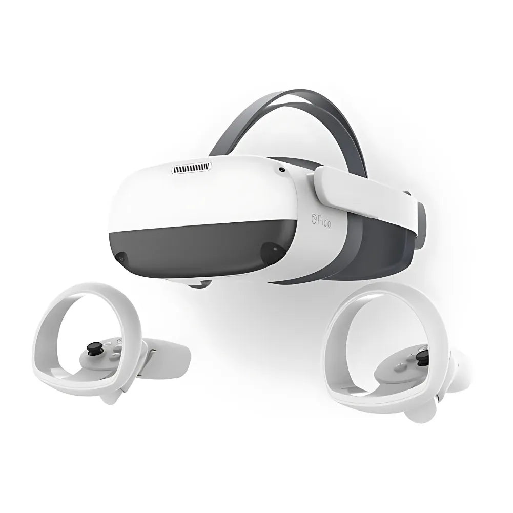 Casque Pico Neo 3 en vue de face avec les contrôleurs inclus.