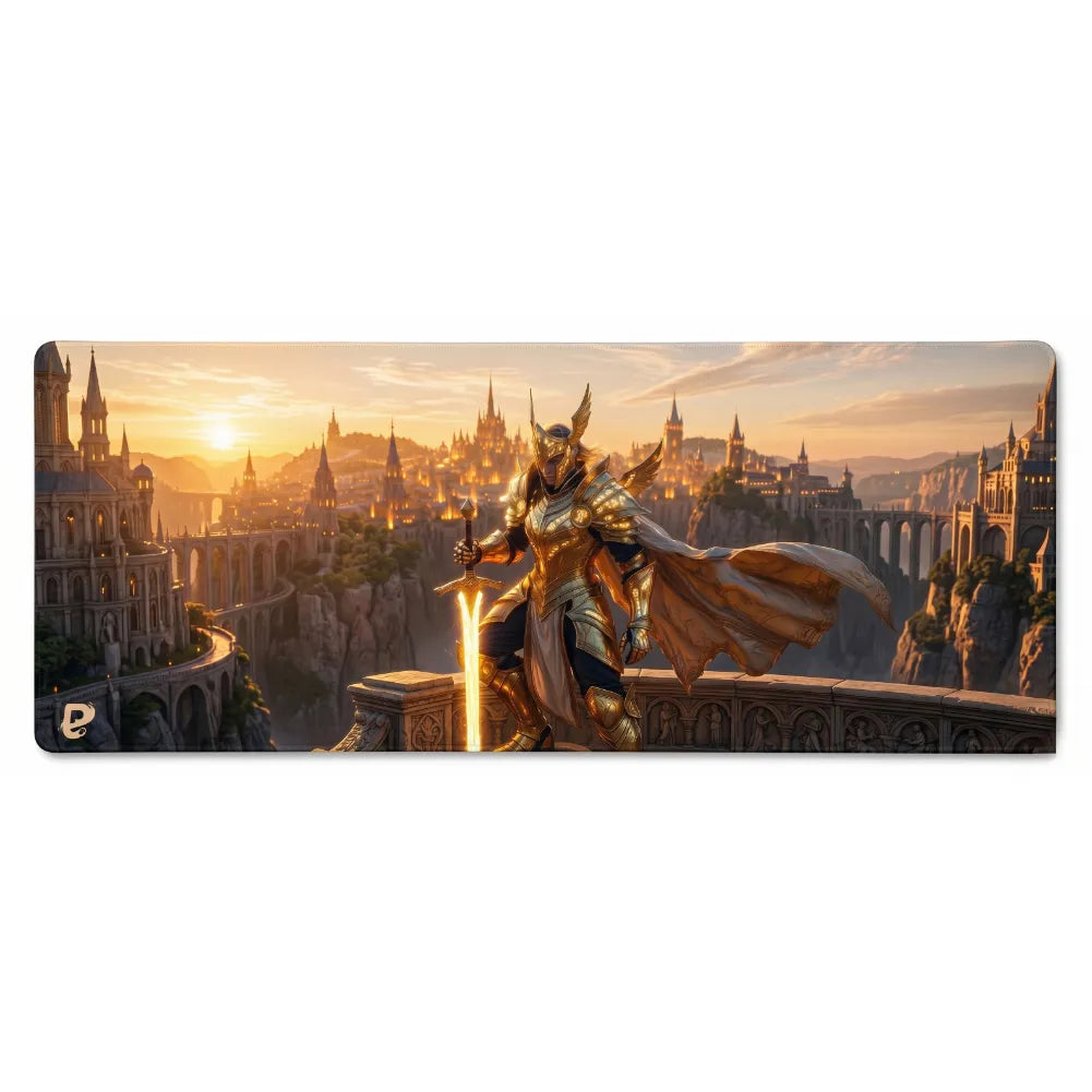 Tapis de Souris XXL Chevalier d'Or | PopMyPad | 900x400mm | 3mm | Antidérapant Haute Précision