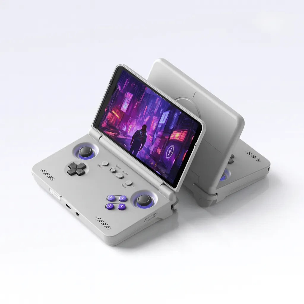 Retroid Pocket Flip 2, console portable avec écran AMOLED de 5,5" et processeur Snapdragon 865, design pliable.
