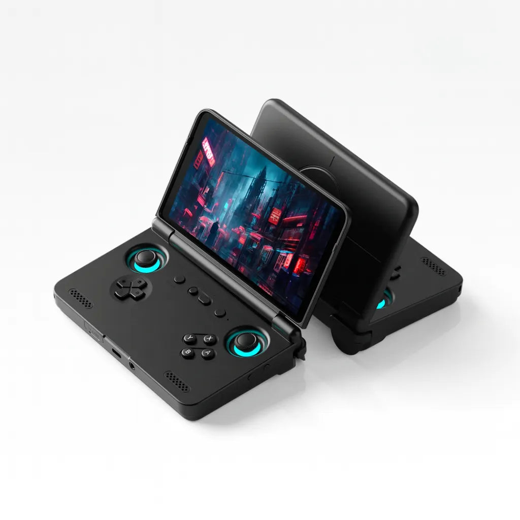 Console portable Retroid Pocket Flip 2 avec écran AMOLED de 5,5'', idéale pour les jeux nomades.