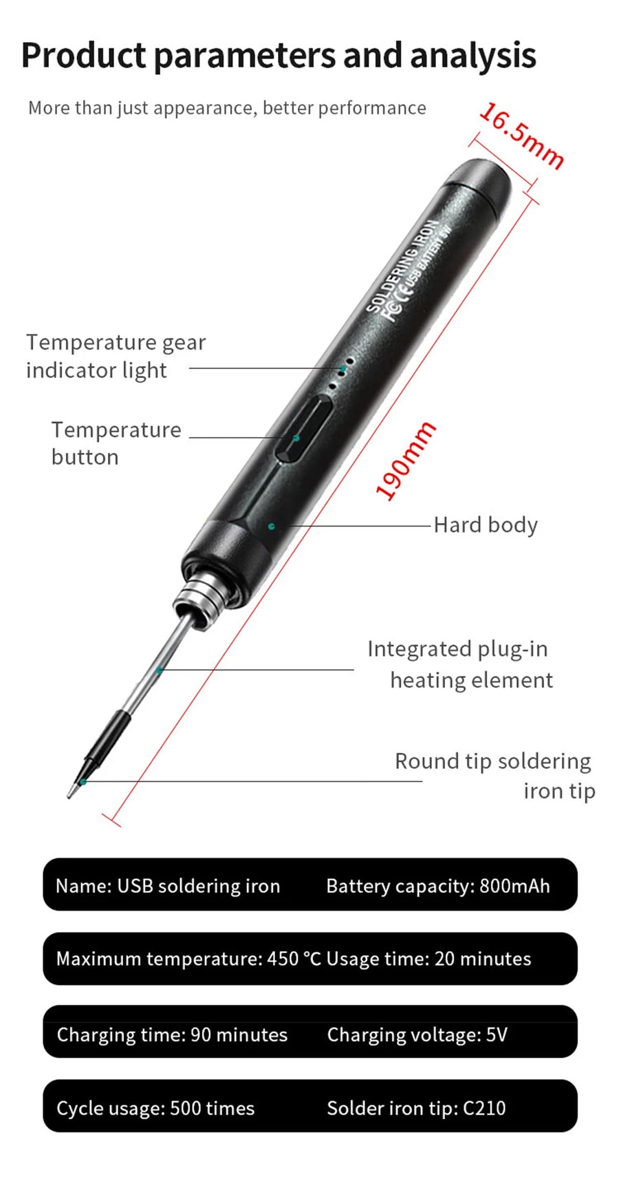 Fer à souder sans fil USB-C JCD C200, température réglable de 300 à 450 °C — visuel 21