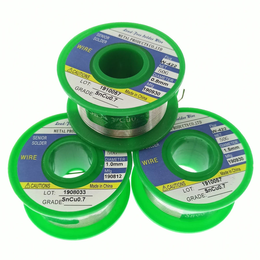 Fil à souder étain sans plomb 50 g, diamètres de 0,5 à 2,0 mm