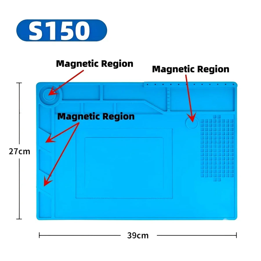 Tapis de soudure en silicone magnétique antistatique pour atelier de réparation — S150 — 390 × 270 mm