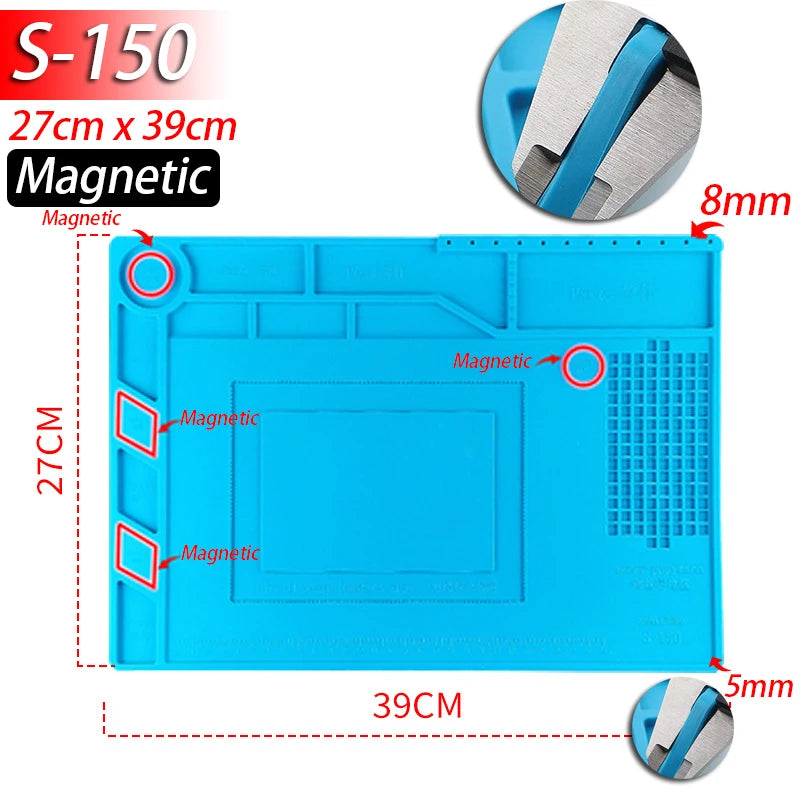 Tapis de réparation en silicone avec compartiments magnétiques pour la soudure et le démontage — S-150 (magnétique)