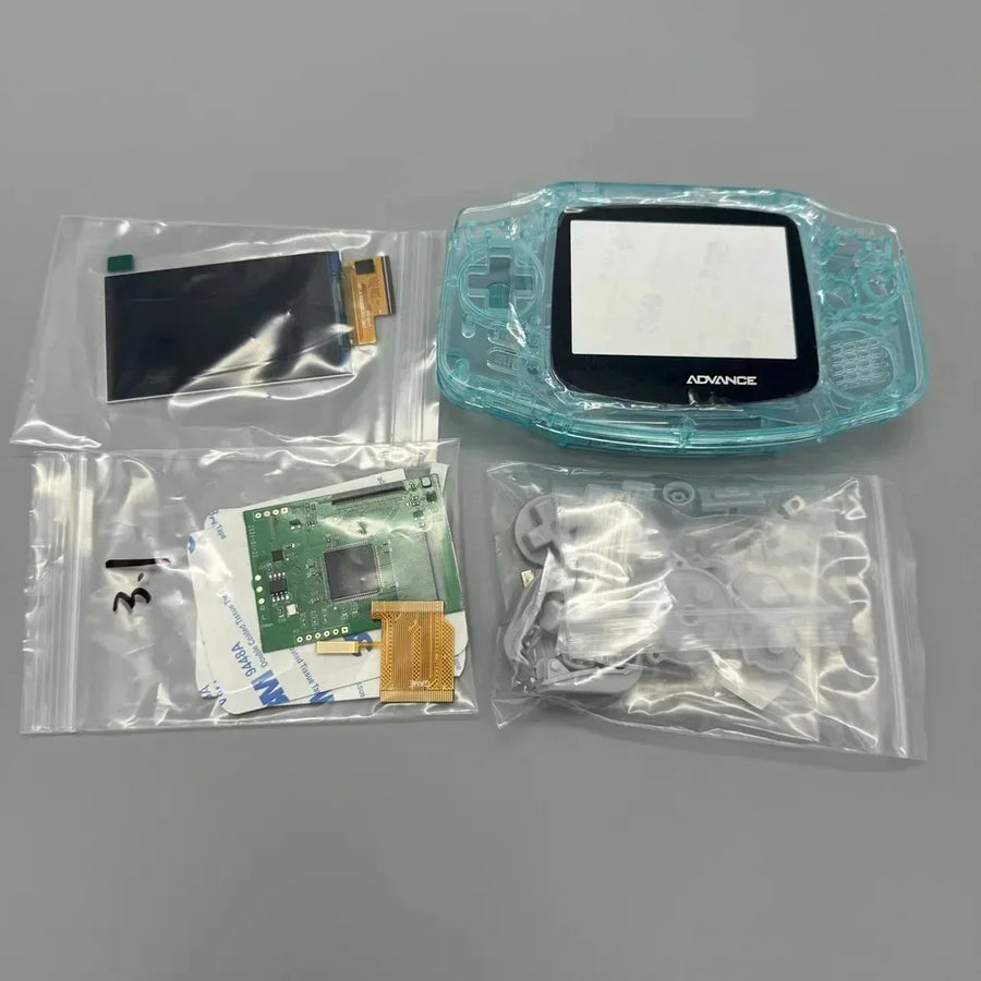 Kit écran IPS 2,9 pouces et coque de remplacement pour Game Boy Advance AGB-001 — Bleu transparent
