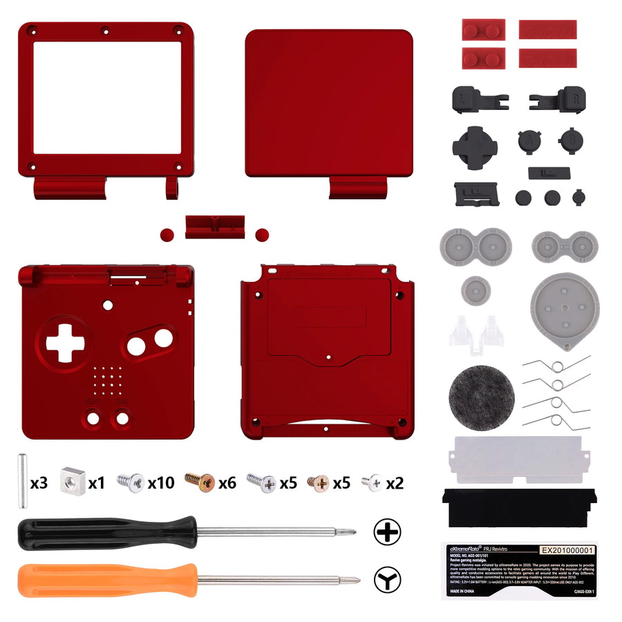 Coque de remplacement complète eXtremeRate pour Game Boy Advance SP, compatible écran IPS sans découpe — Scarlet Red