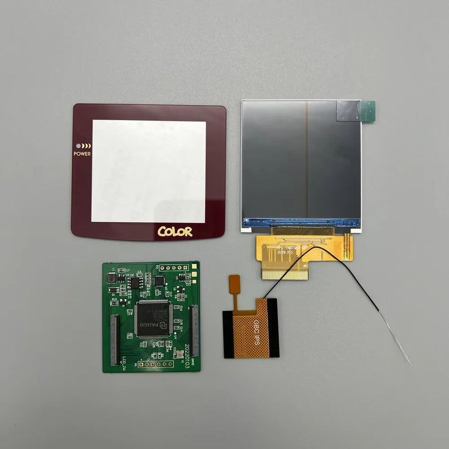 Écran IPS 2,6 pouces de remplacement pour Game Boy Color, avec nappe de connexion et vitre de protection — Bordeaux