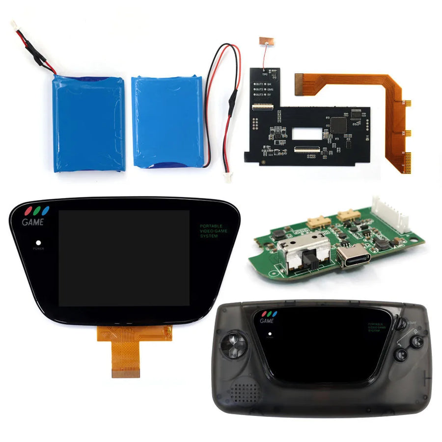 Kit écran IPS Game Gear avec coque noir translucide et batterie