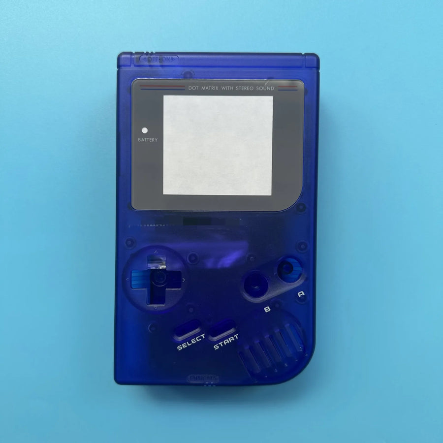 Coque de remplacement complète pour Game Boy DMG, prédécoupée pour écran IPS — Bleu transparent