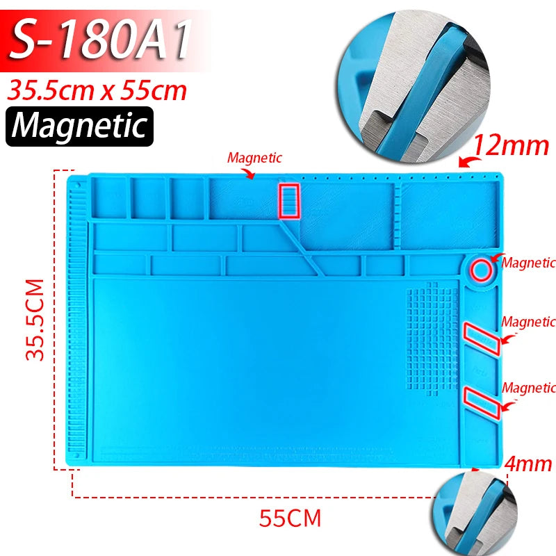 Tapis de réparation en silicone avec compartiments magnétiques pour la soudure et le démontage — S-180A1 (magnétique)