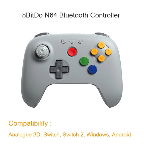 Manette 8BitDo 64 Bluetooth pour Analogue 3D, Switch et PC — stick à effet Hall et grille d'origine