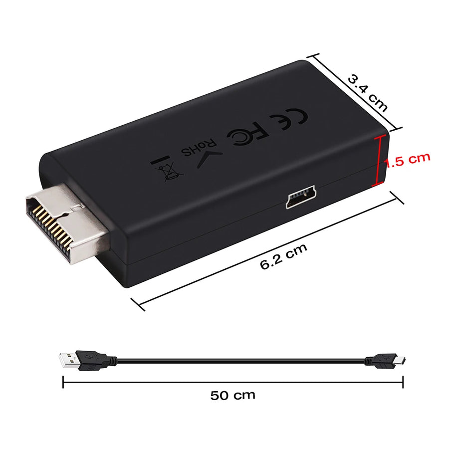 Convertisseur PS2 vers HDMI BitFunx, boîtier noir avec câble USB d'alimentation — visuel 2