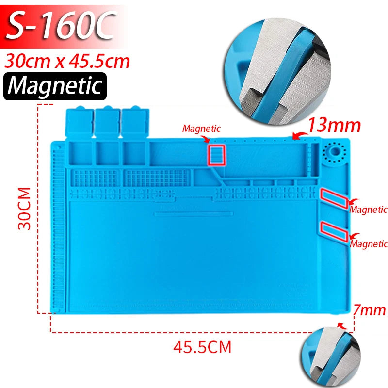 Tapis de réparation en silicone avec compartiments magnétiques pour la soudure et le démontage — S-160C (magnétique)