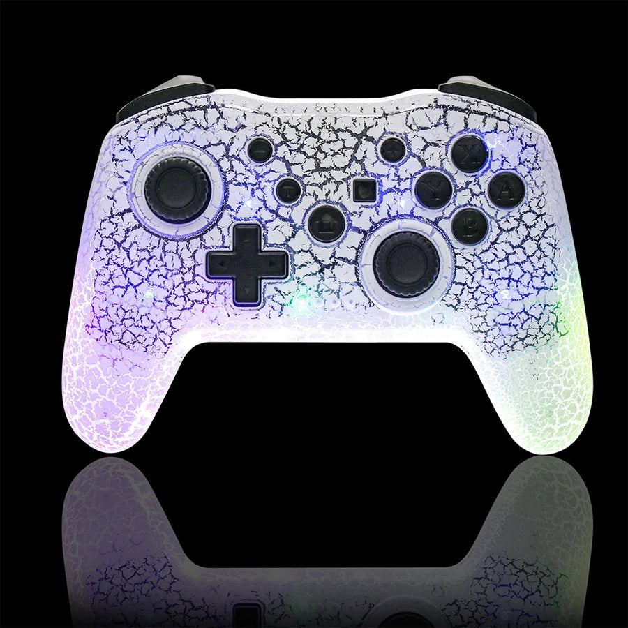 Manette sans fil GAMINJA NS015 LED coloris blanc, coque lumineuse effet craquelé