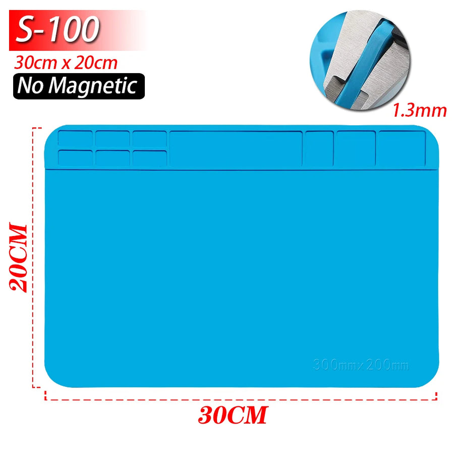 Tapis de réparation en silicone avec compartiments magnétiques pour la soudure et le démontage — S-100 (non magnétique)