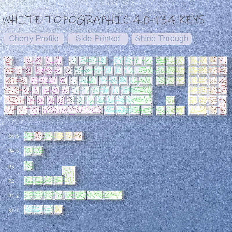 Keycaps PBT topographiques à légendes latérales pour clavier mécanique à tiges MX — Blanc / Lot de 133
