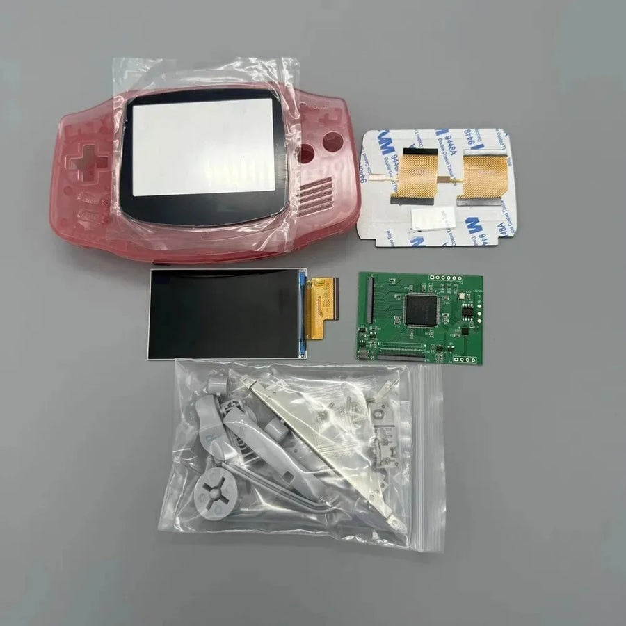Kit écran IPS 2,9 pouces et coque de remplacement pour Game Boy Advance AGB-001 — Rose transparent