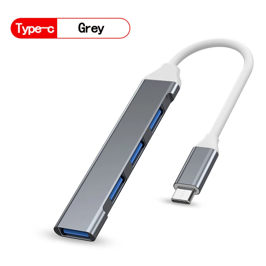Hub USB 4 ports avec câble court, connecteur USB-A ou USB-C — USB-C gris