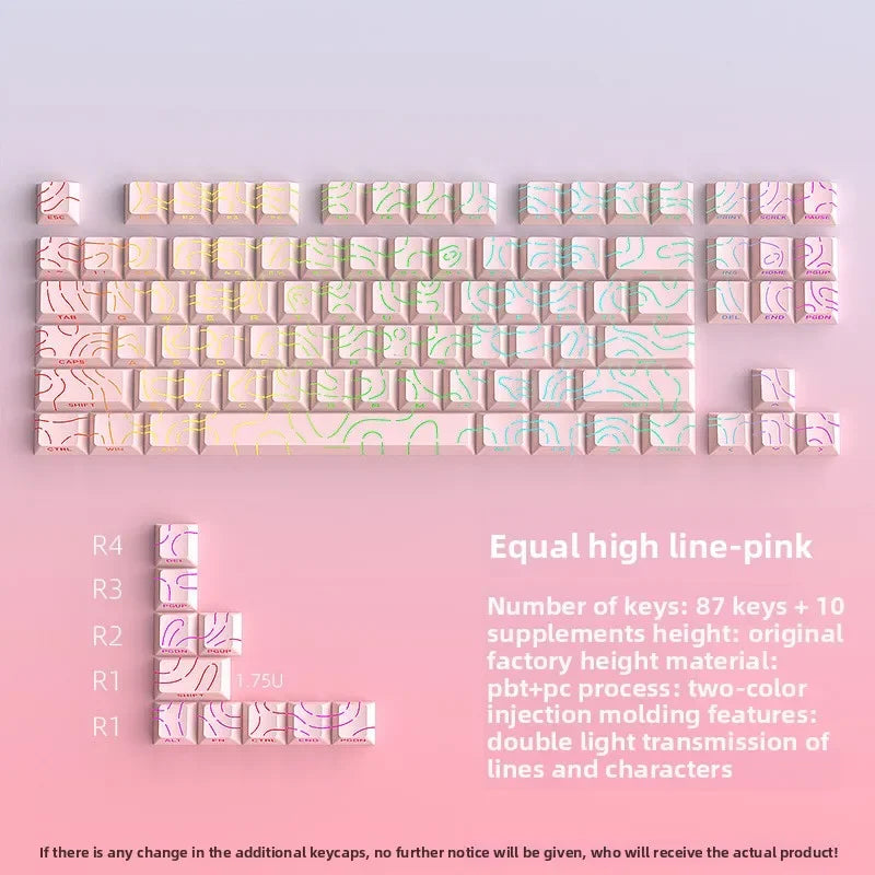 Keycaps PBT topographiques à légendes latérales pour clavier mécanique à tiges MX — Rose / Lot de 97