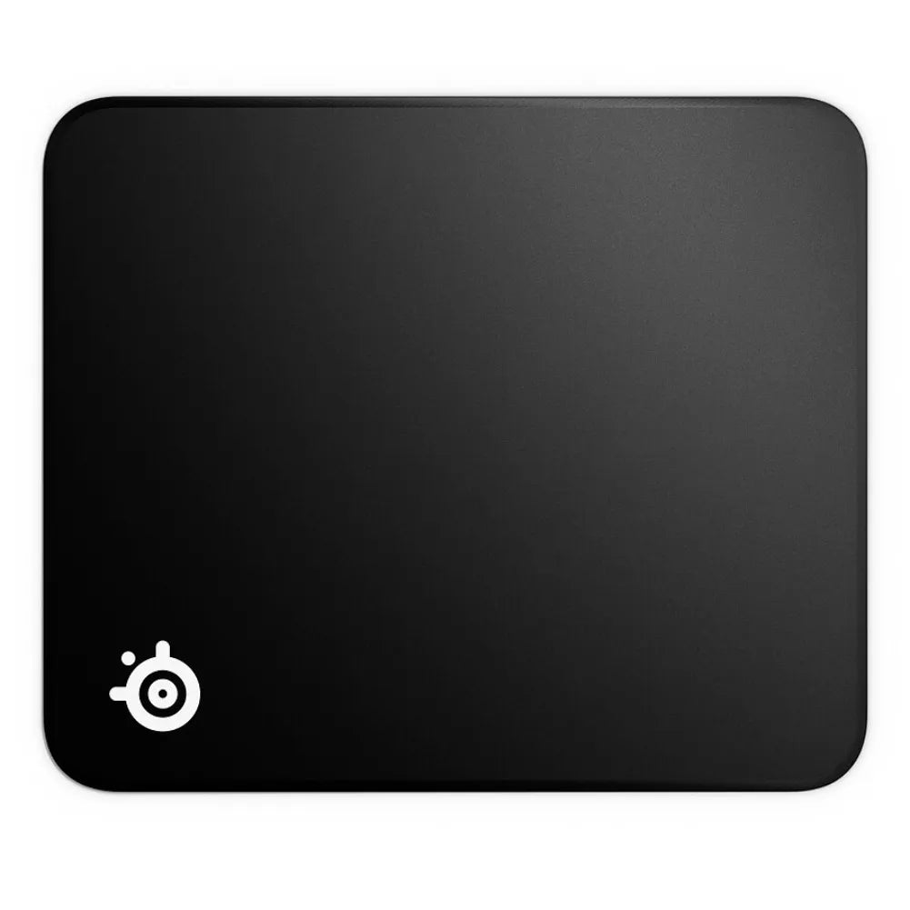 Tapis de souris gaming SteelSeries QcK Edge M avec surface lisse et logo, design noir élégant.