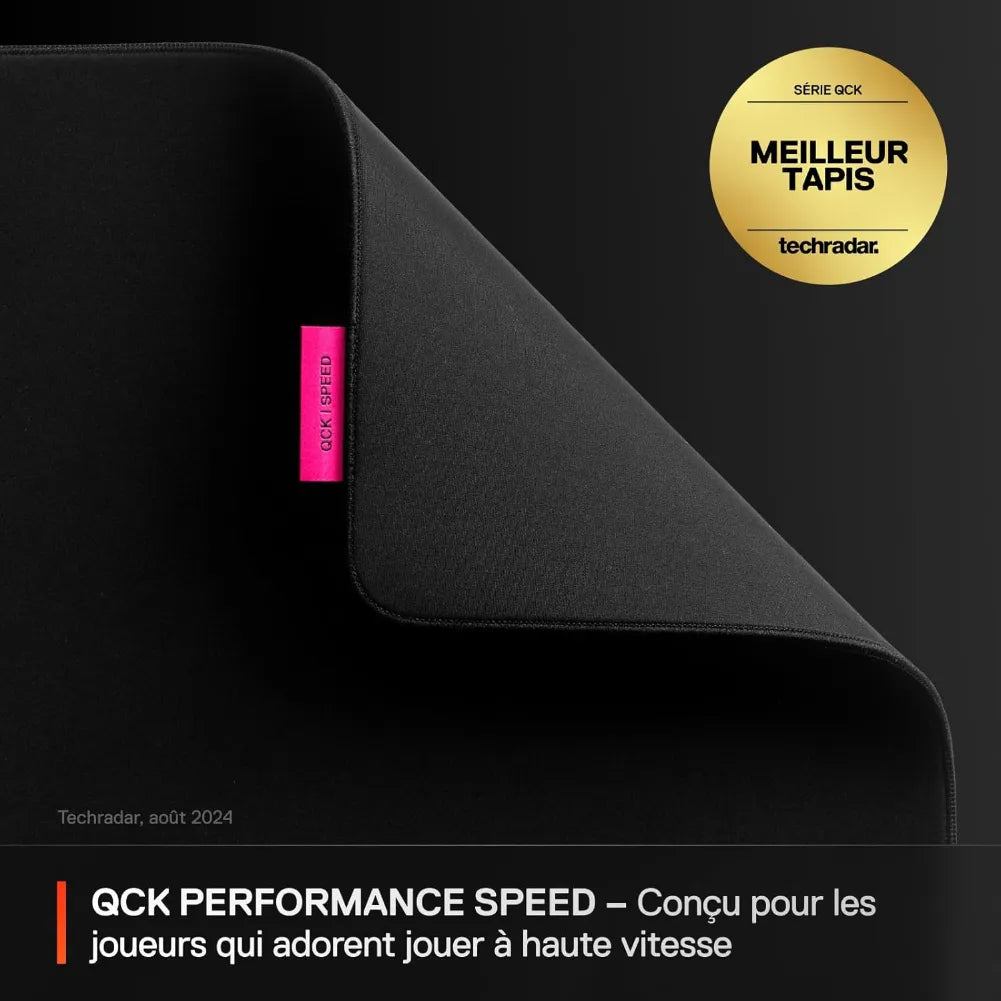 SteelSeries QcK Performance Speed gaming mouse pad, designed for high-speed gameplay and featuring anti-fray edges.