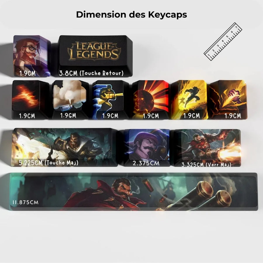 Keycaps Leblanc pour clavier mécanique, guide des tailles des touches