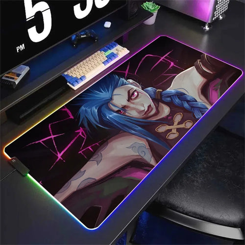 Tapis de souris XXL Jinx, Powder et Silco – contour LED USB, 3 mm