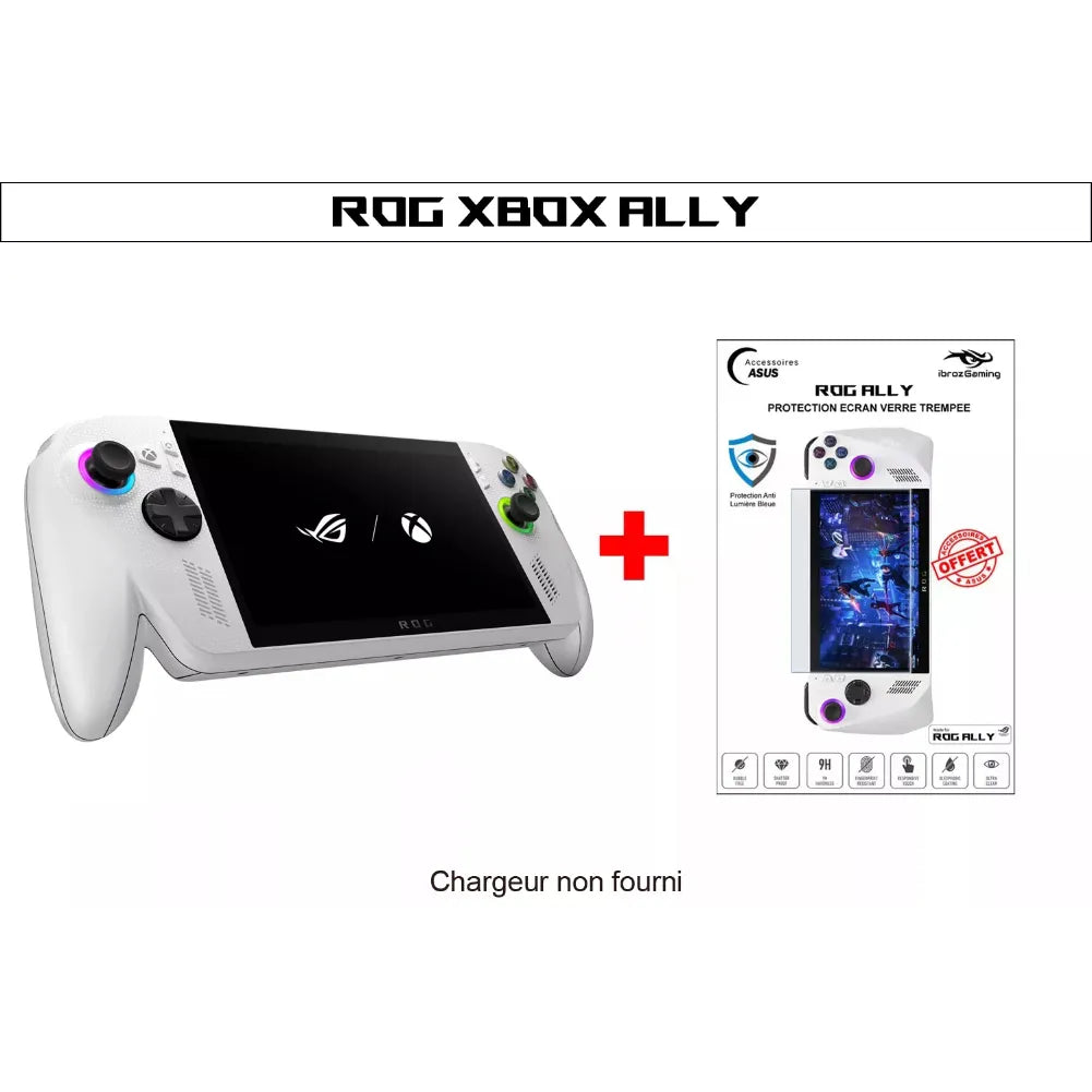 ROG Xbox Ally blanche – Console portable 7” 120 Hz VRR avec protection écran en verre trempé.