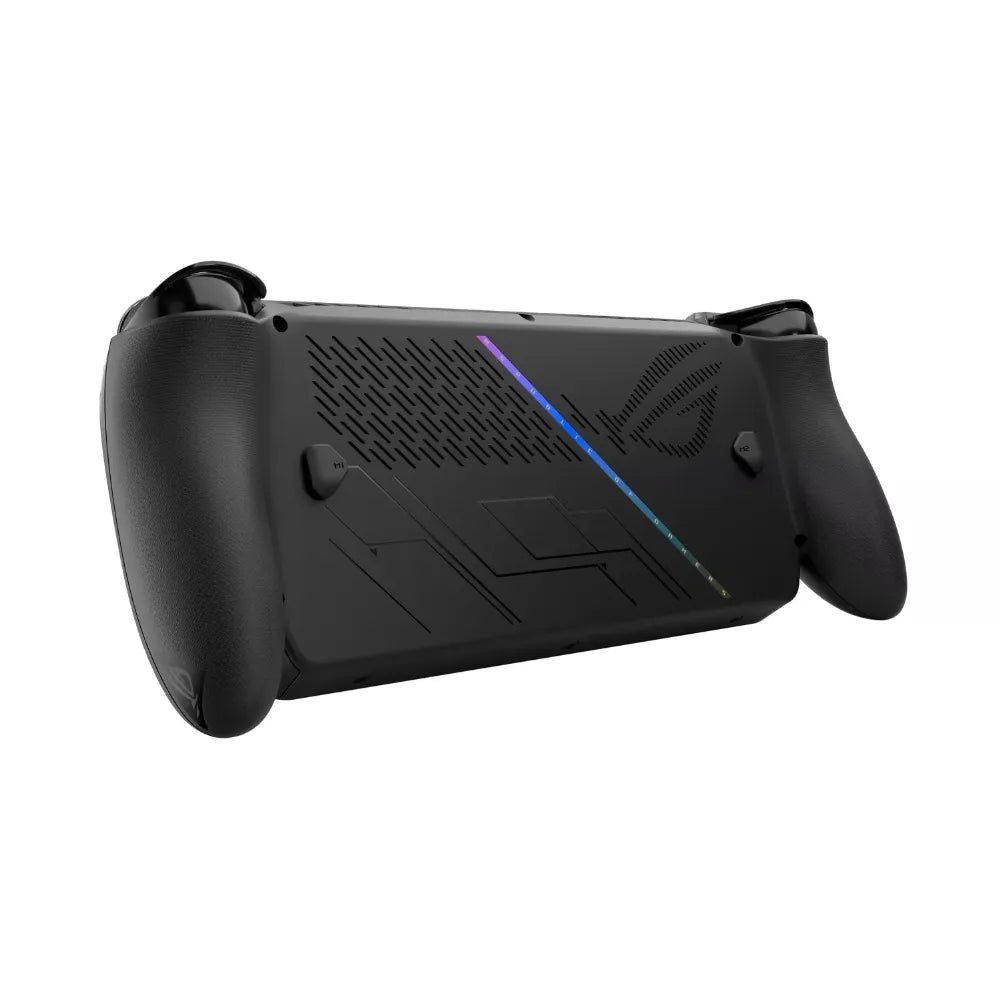 ROG Xbox Ally X – Console portable noire 120 Hz, VRR vue arrière du contrôleur avec design élégant et lumière RGB.