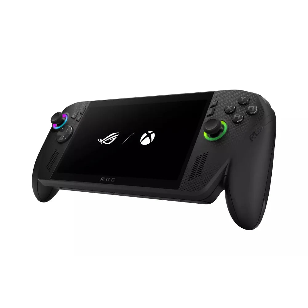ROG Xbox Ally X – Console portable noire 120 Hz, VRR vue avant avec manettes et écran FHD.
