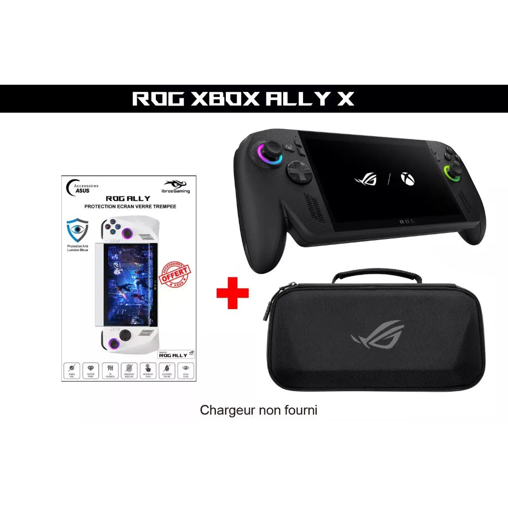ROG Xbox Ally X – Console portable noire 120 Hz, VRR avec étui et protection écran, idéal pour les joueurs.